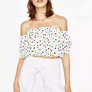 2/$25 ZARA Small Polka Dot Off-Shoulder Multi Colored Crop Top